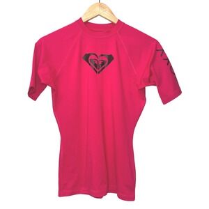 Roxy Rash Guard Swim Shirt Womes L Dark Pink Junior‎ Logo Surf Beach Sleeve Top